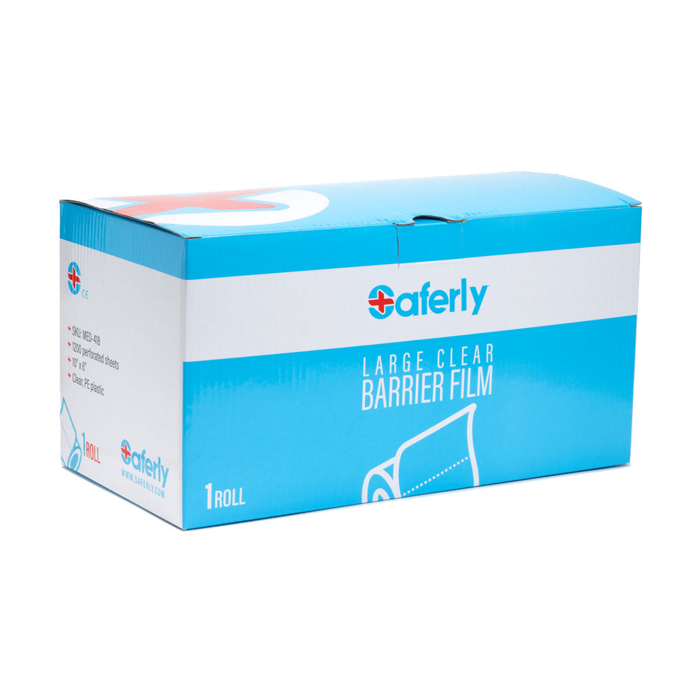  Saferly Medical Clear Barrier Film — 10" x 6" — One Roll of 1200 Perforated Sheets