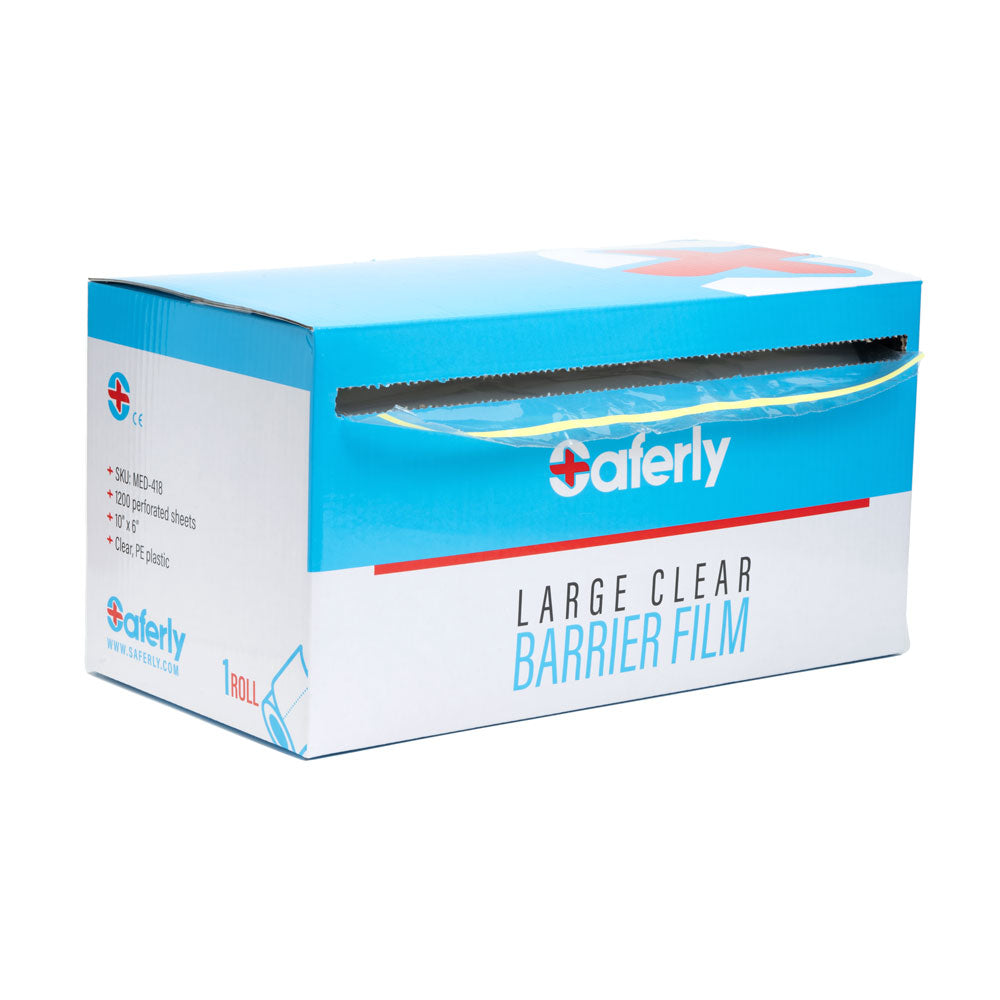  Saferly Medical Clear Barrier Film — 10" x 6" — One Roll of 1200 Perforated Sheets