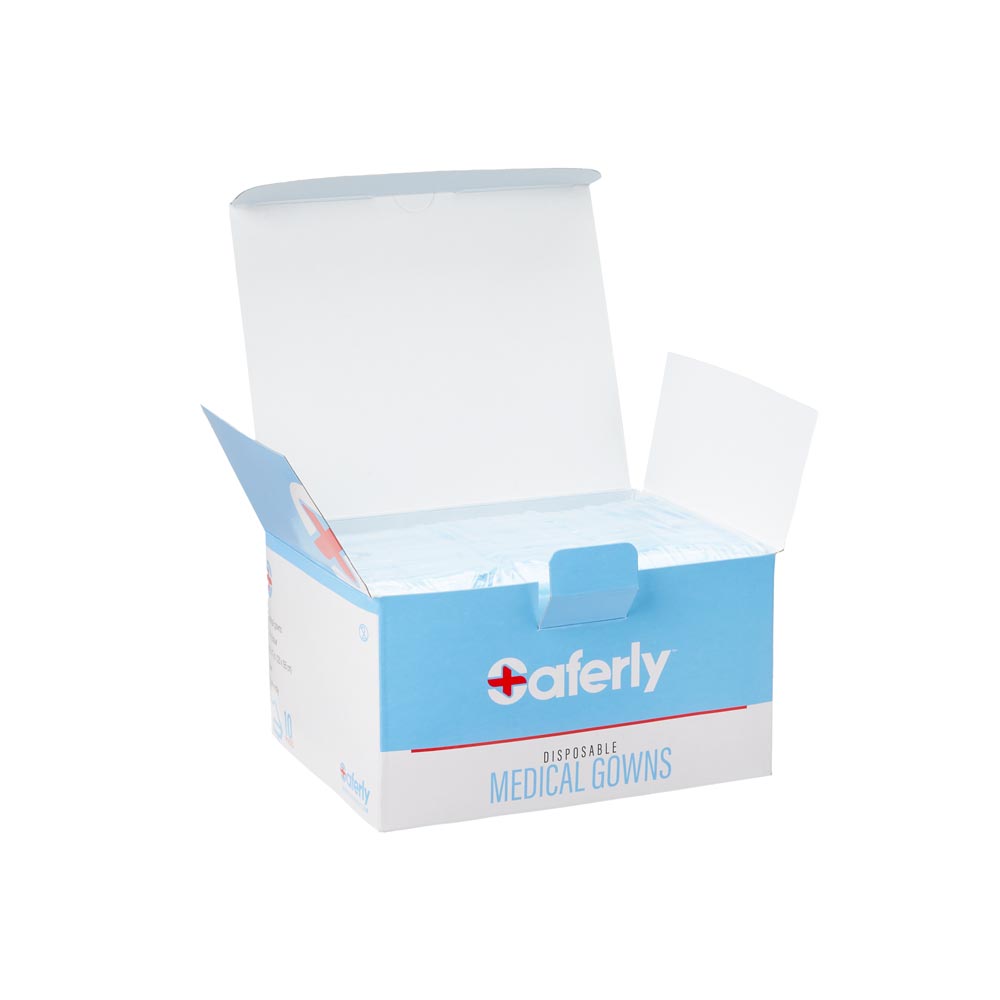  Saferly Disposable Blue Medical Gowns — Box of 10