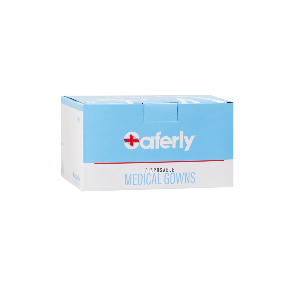  Saferly Disposable Blue Medical Gowns — Box of 10