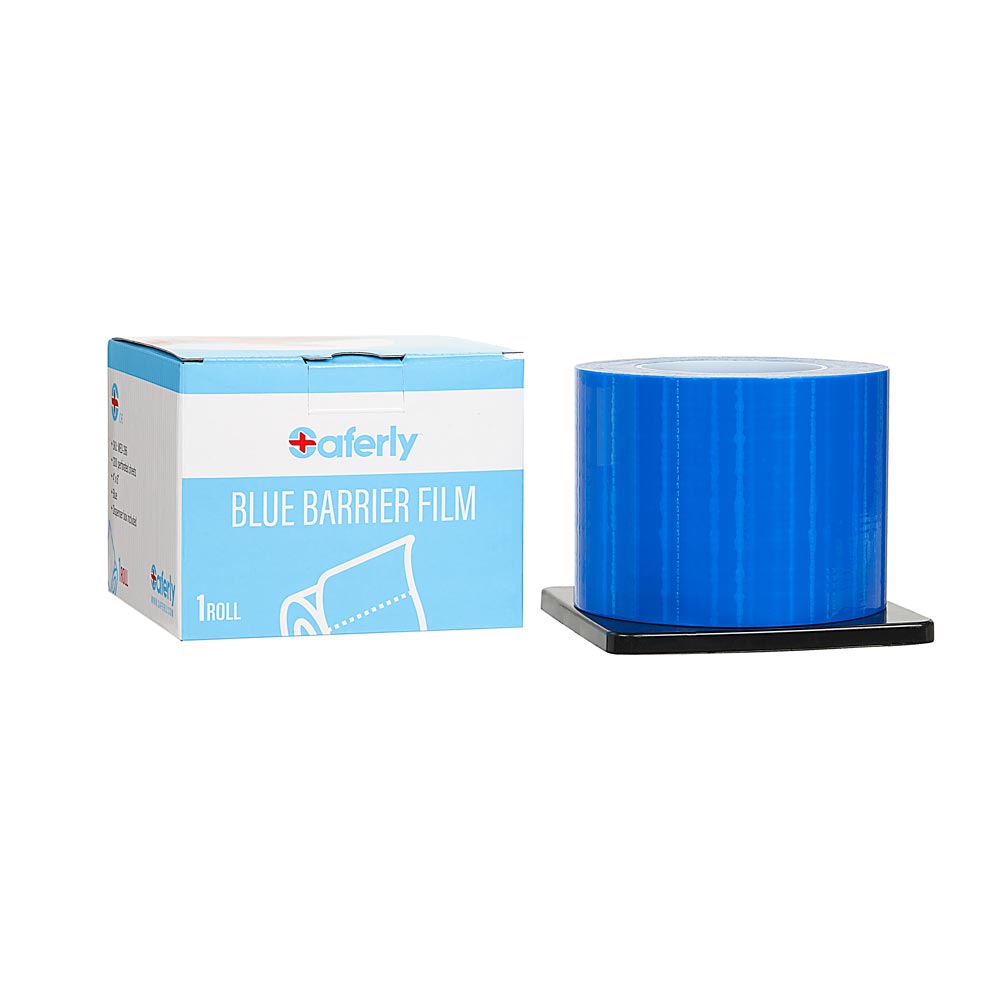  Saferly Blue Barrier Film + Dispenser Box — 4” x 6” Sheets — Price Per Roll