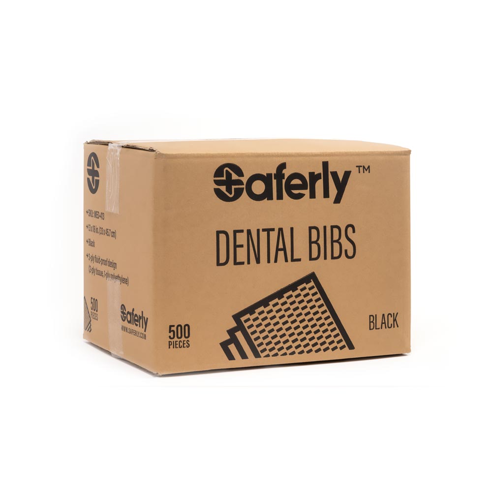  Saferly Medical Black Dental Bibs — 13” x 18” — Case of 500