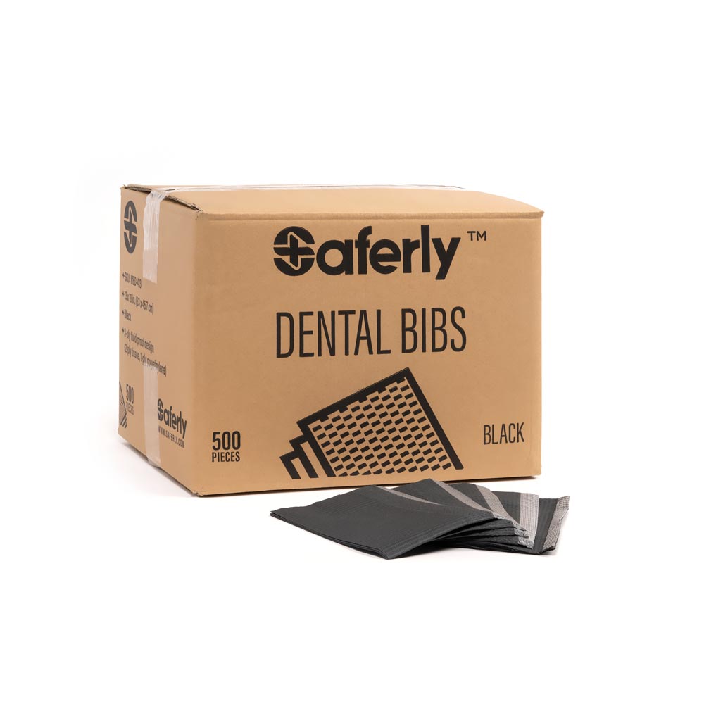  Saferly Medical Black Dental Bibs — 13” x 18” — Case of 500