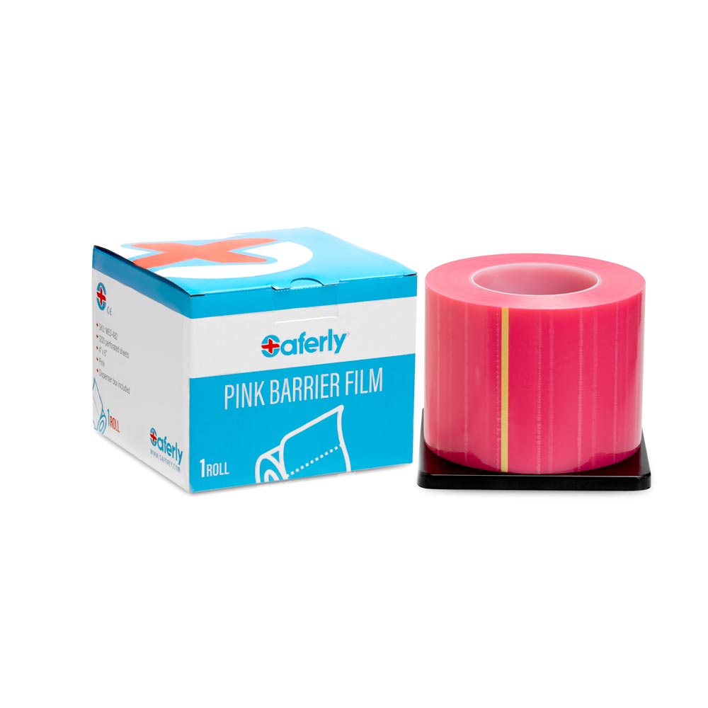  Saferly Pink Barrier Film + Dispenser Box — 4” x 6” Sheets — Price Per Roll