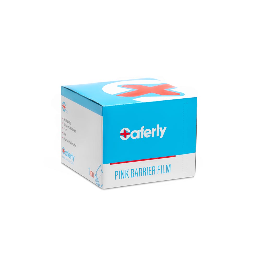  Saferly Pink Barrier Film + Dispenser Box — 4” x 6” Sheets — Price Per Roll