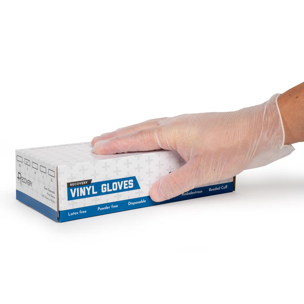  Recovery Clear Disposable Vinyl Gloves — Box of 100