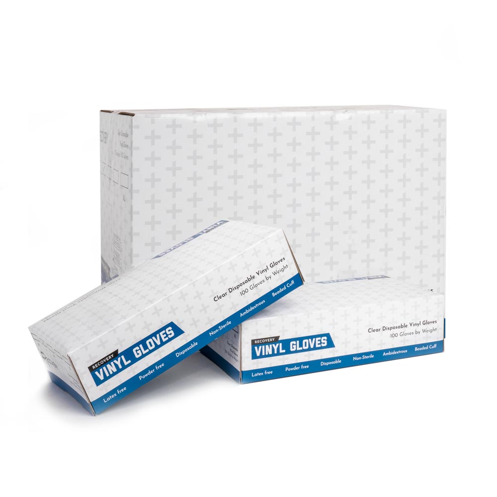  Recovery Clear Disposable Vinyl Gloves — Box of 100