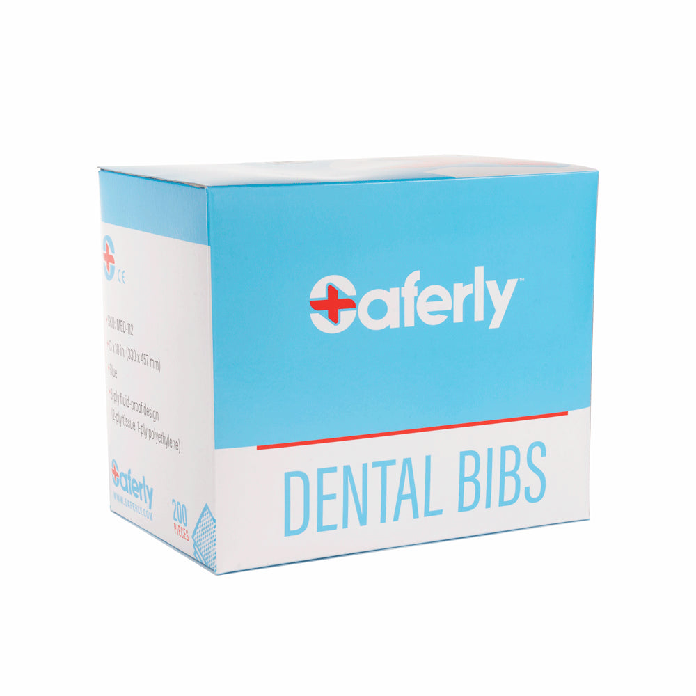  Saferly Blue Dental Bibs — 13" x 18" — Box of 200