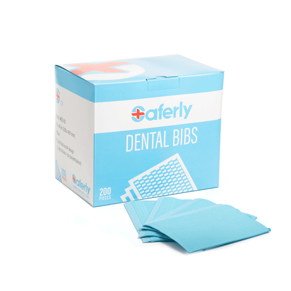  Saferly Blue Dental Bibs — 13" x 18" — Box of 200